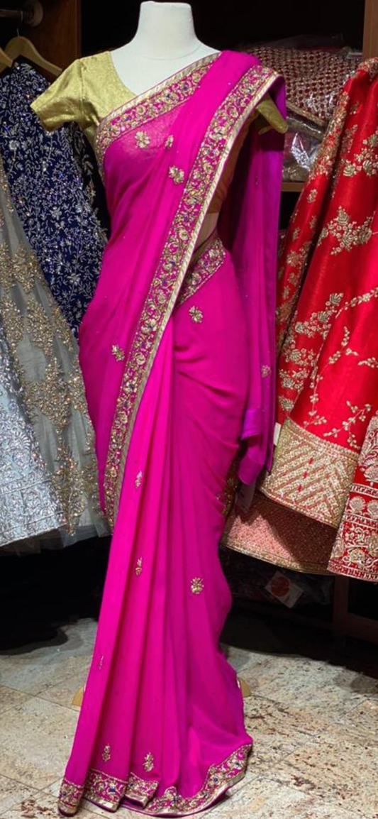 Hot Pink Georgette Saree