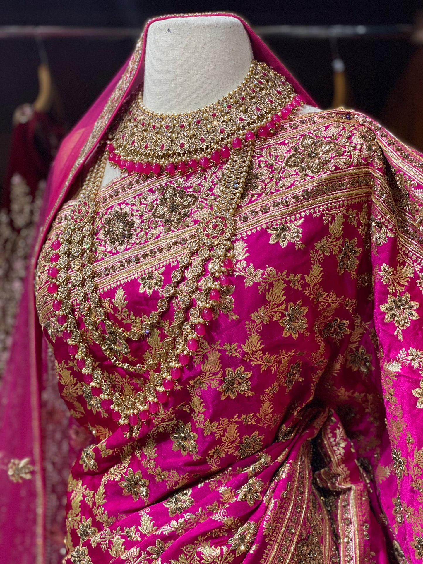 Hot Pink Pure Silk Banarasi Bridal Saree BBS-029