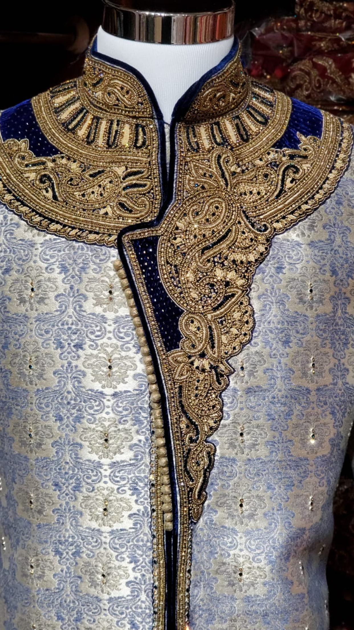 Blue Banarasi Brocade Sherwani