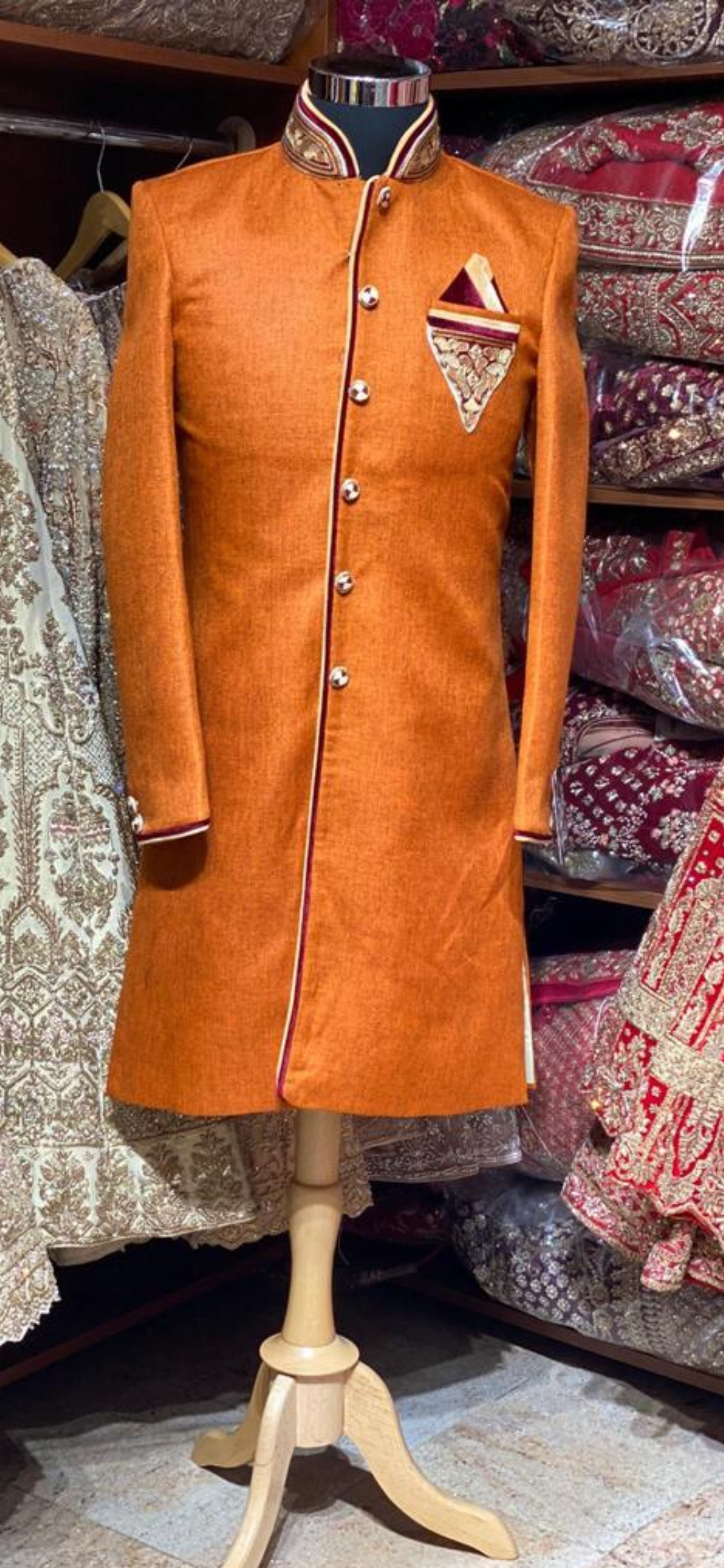 Orange and Maroon Size 38 Wedding Sherwani