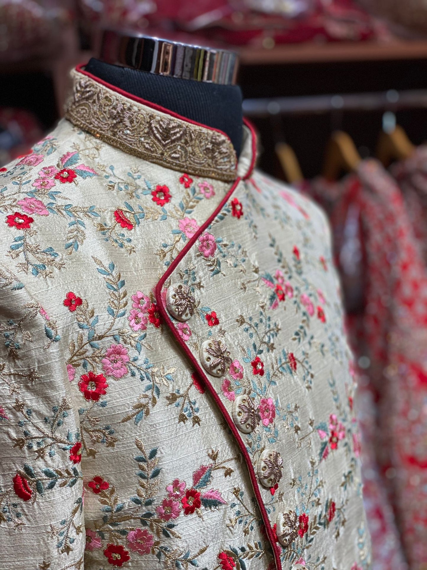 Cream Gold Embroidered Sherwani