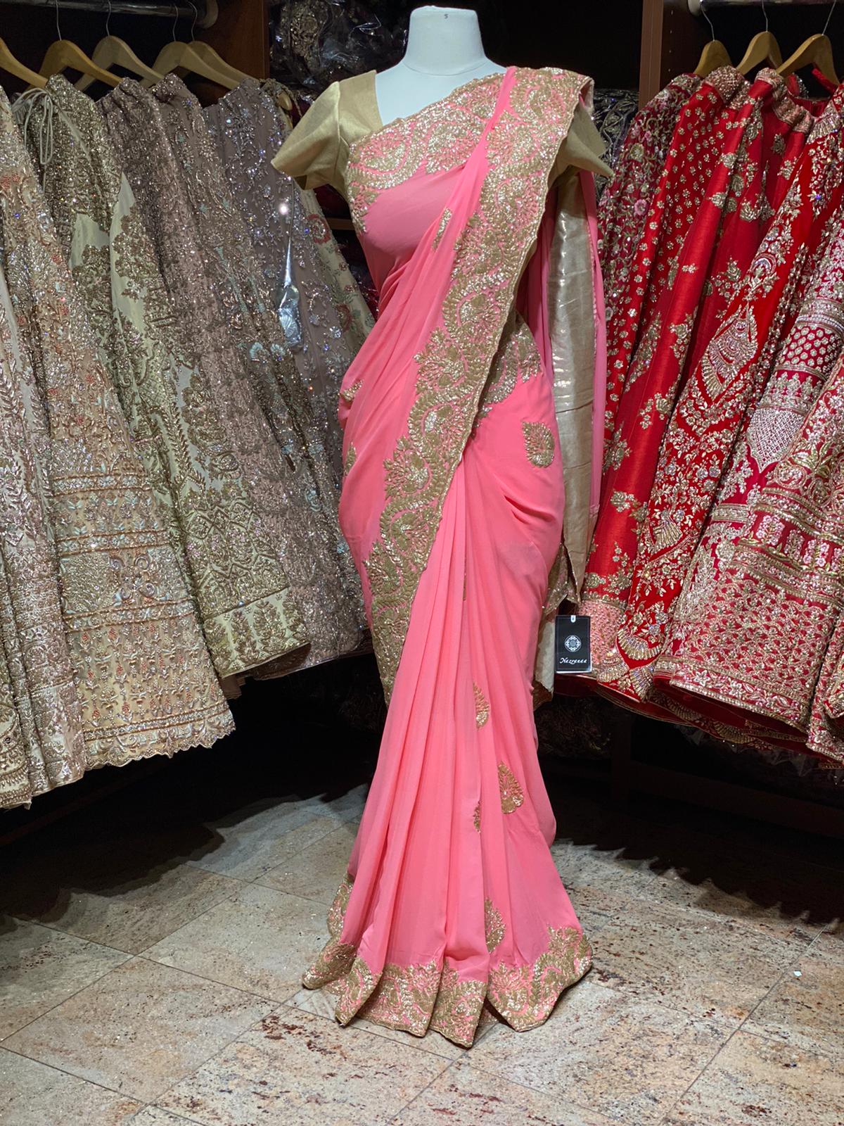 Neon Pink Georgette Saree PWS-010