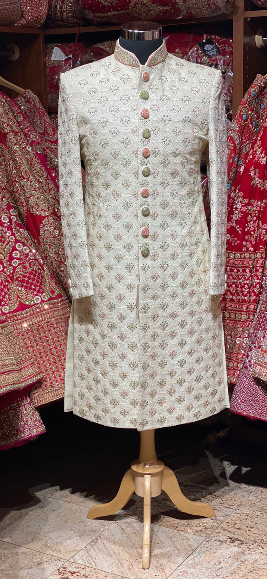 Ivory Cream Embroidered Sherwani