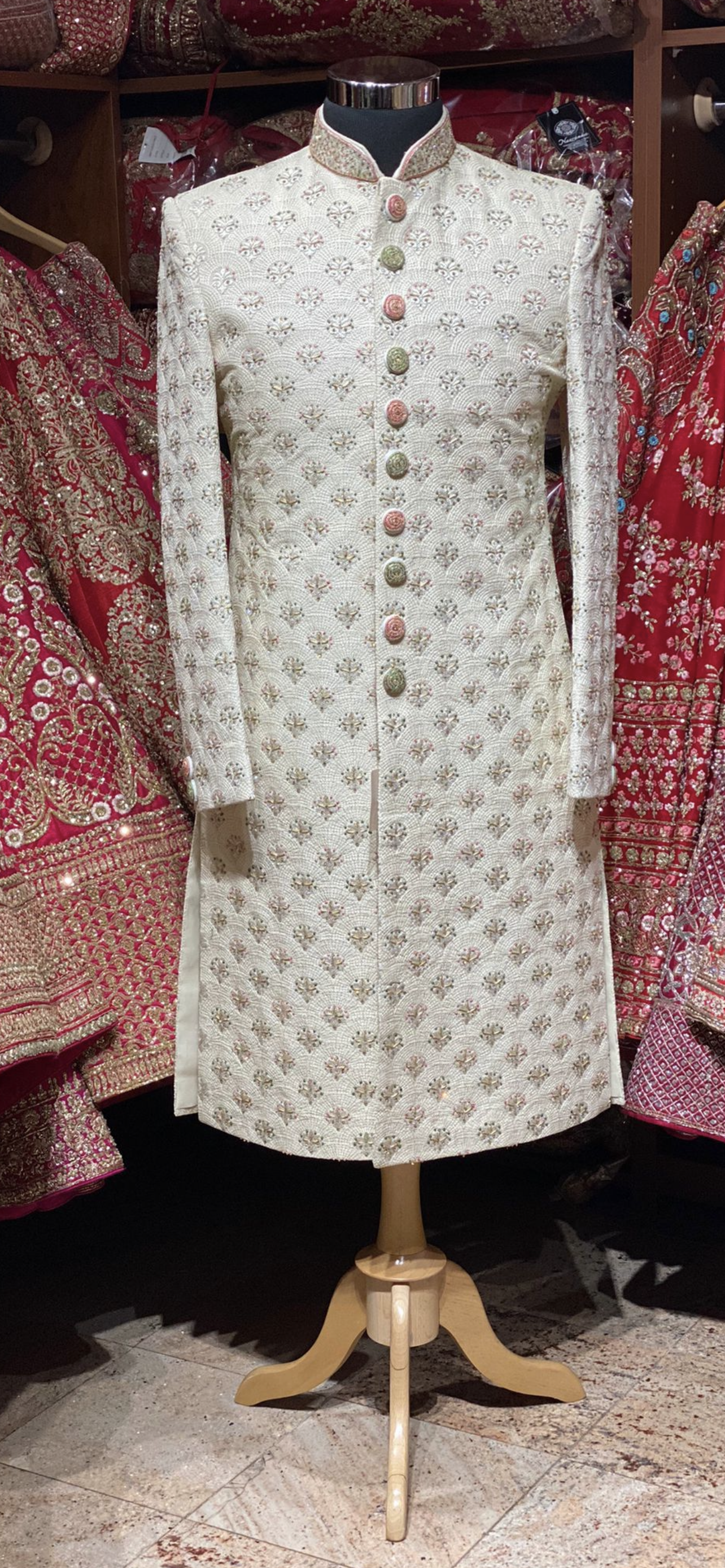 Ivory Cream Embroidered Sherwani