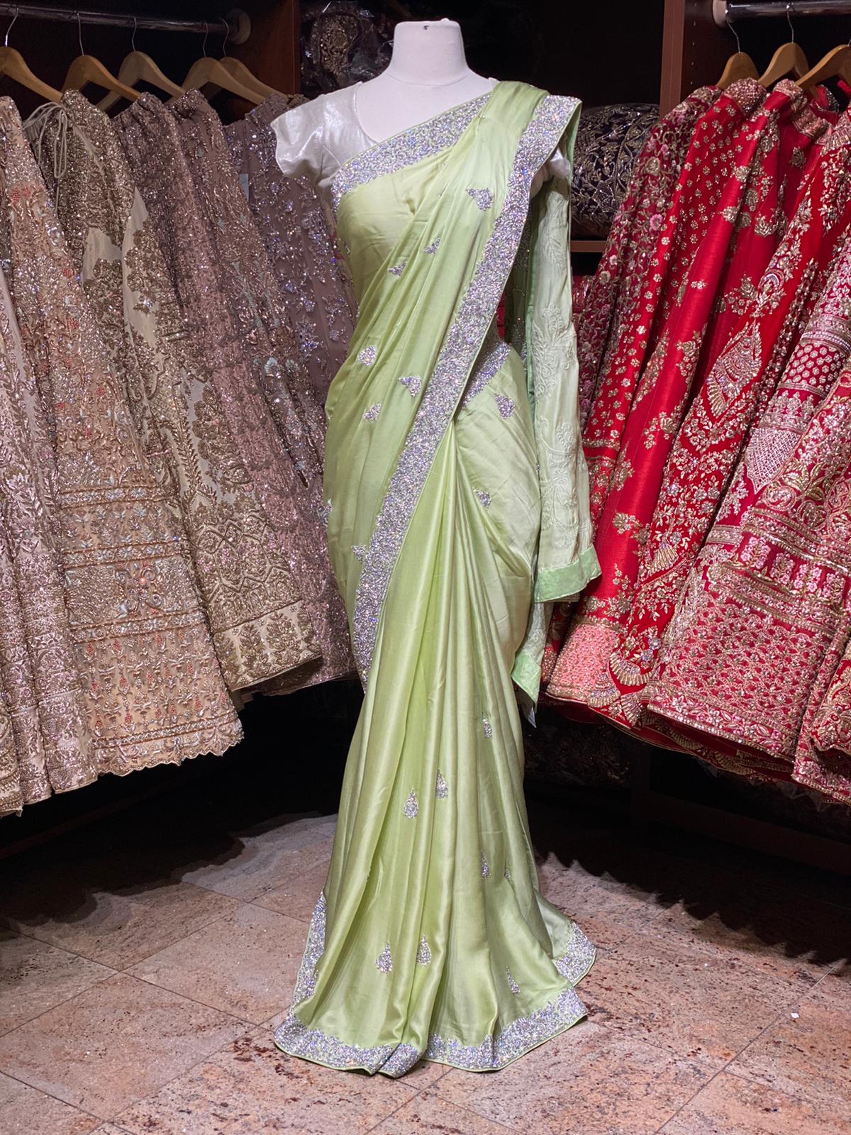 Mint Green Satin Silk Saree PWS-022