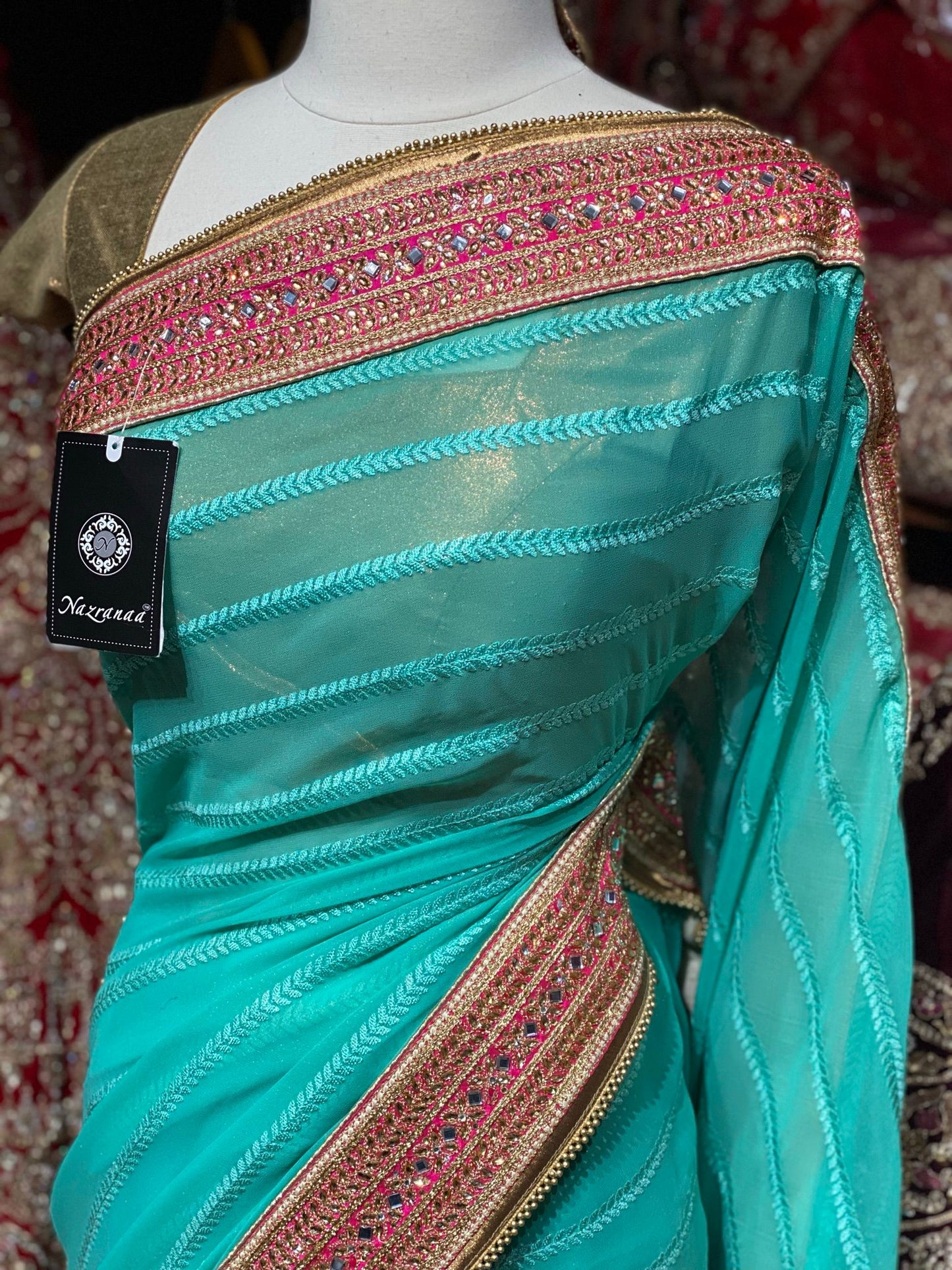 Turquoise Green Saree PWS-125