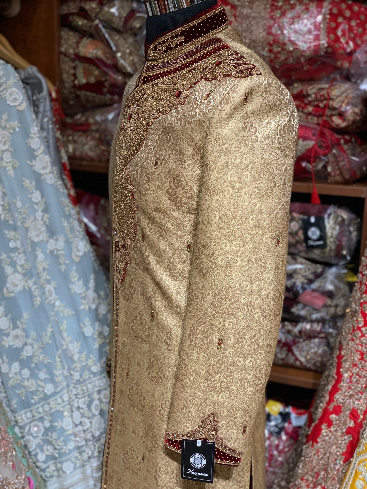 Gold Maroon Size 40 Wedding Sherwani