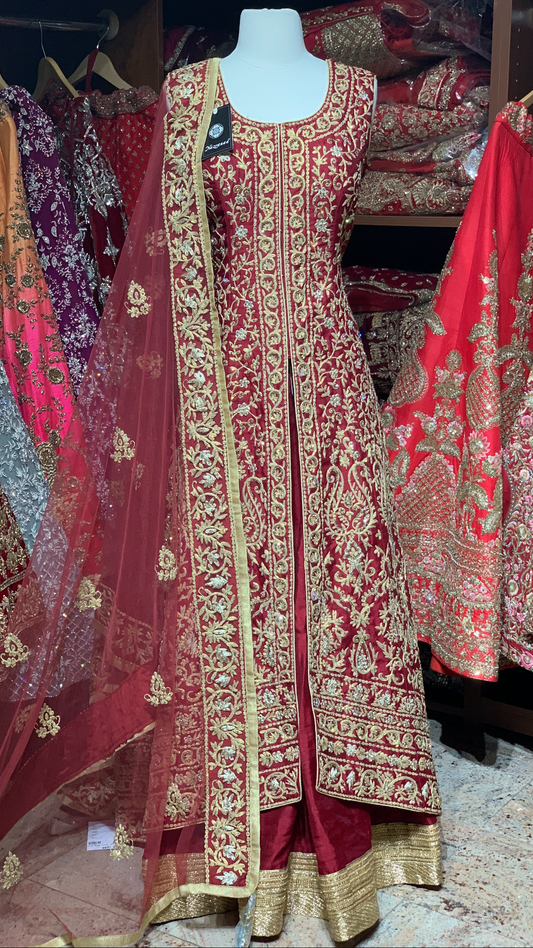 Maroon Size 38 Raw Silk Lacha