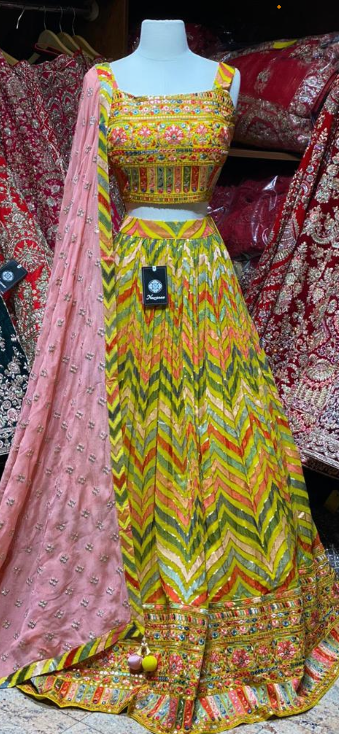 Yellow Multi Stripes Party Wear Lehenga PWL-089