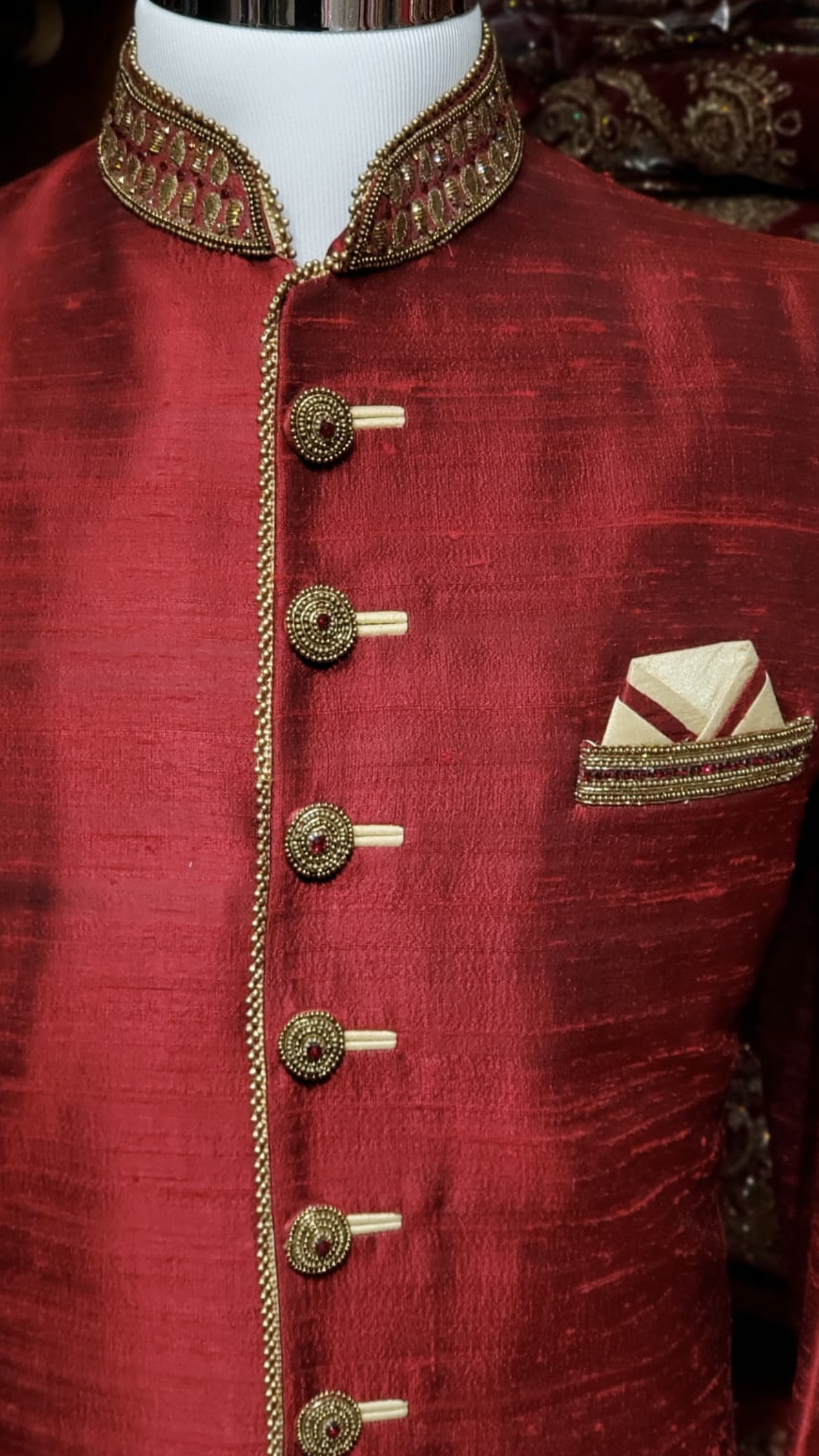 Red Raw Silk Sherwani