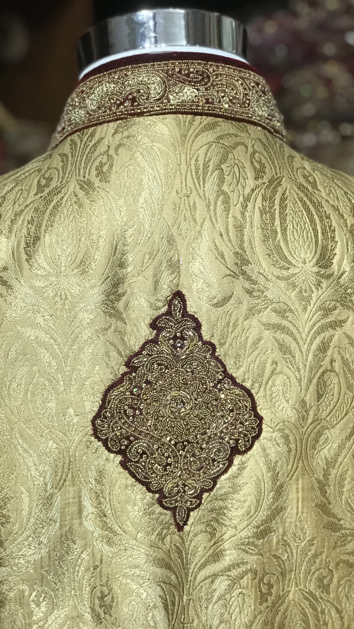 Gold & Burgundy Groom’s Sherwani