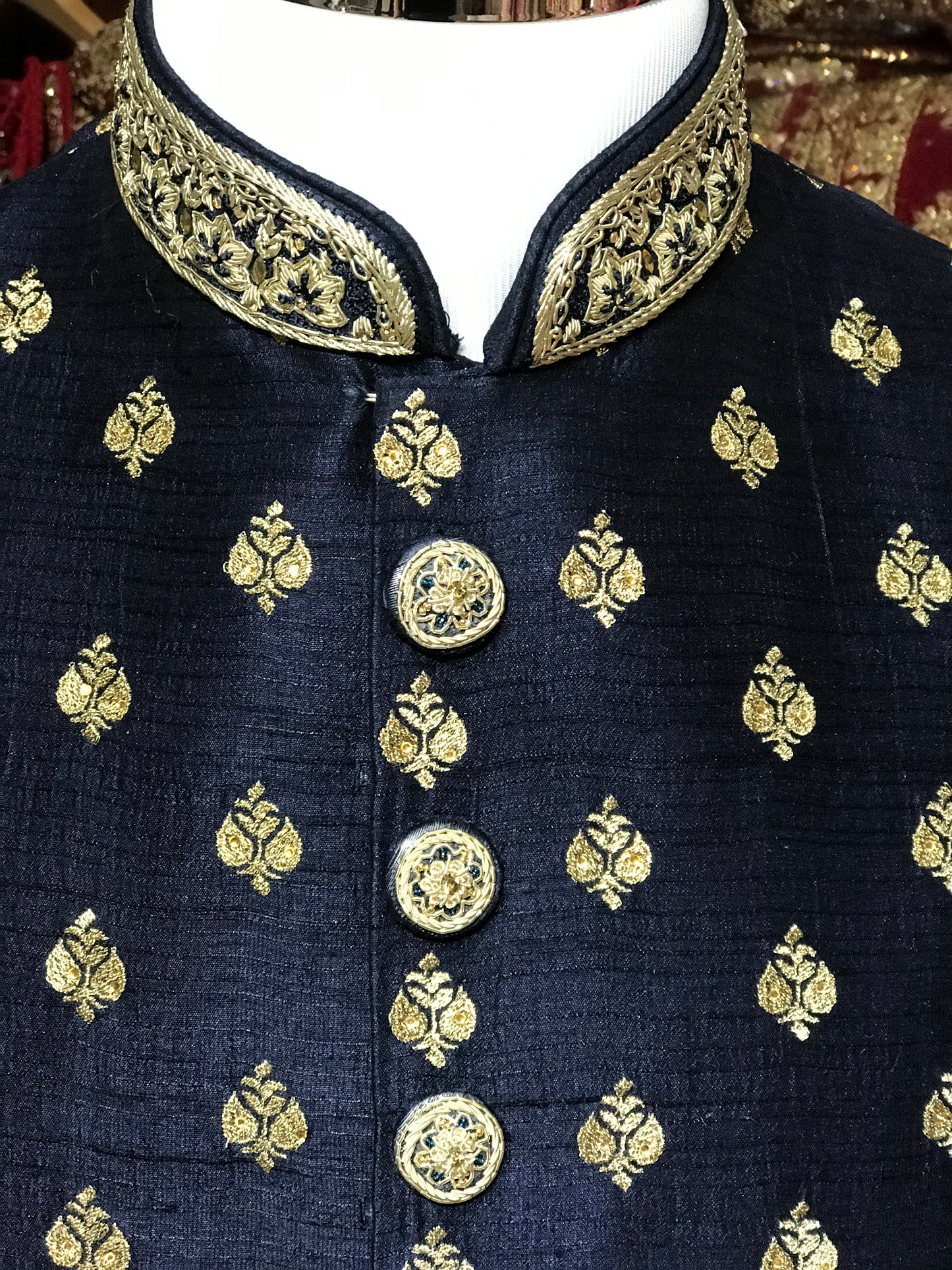 Navy Raw Silk Sherwani