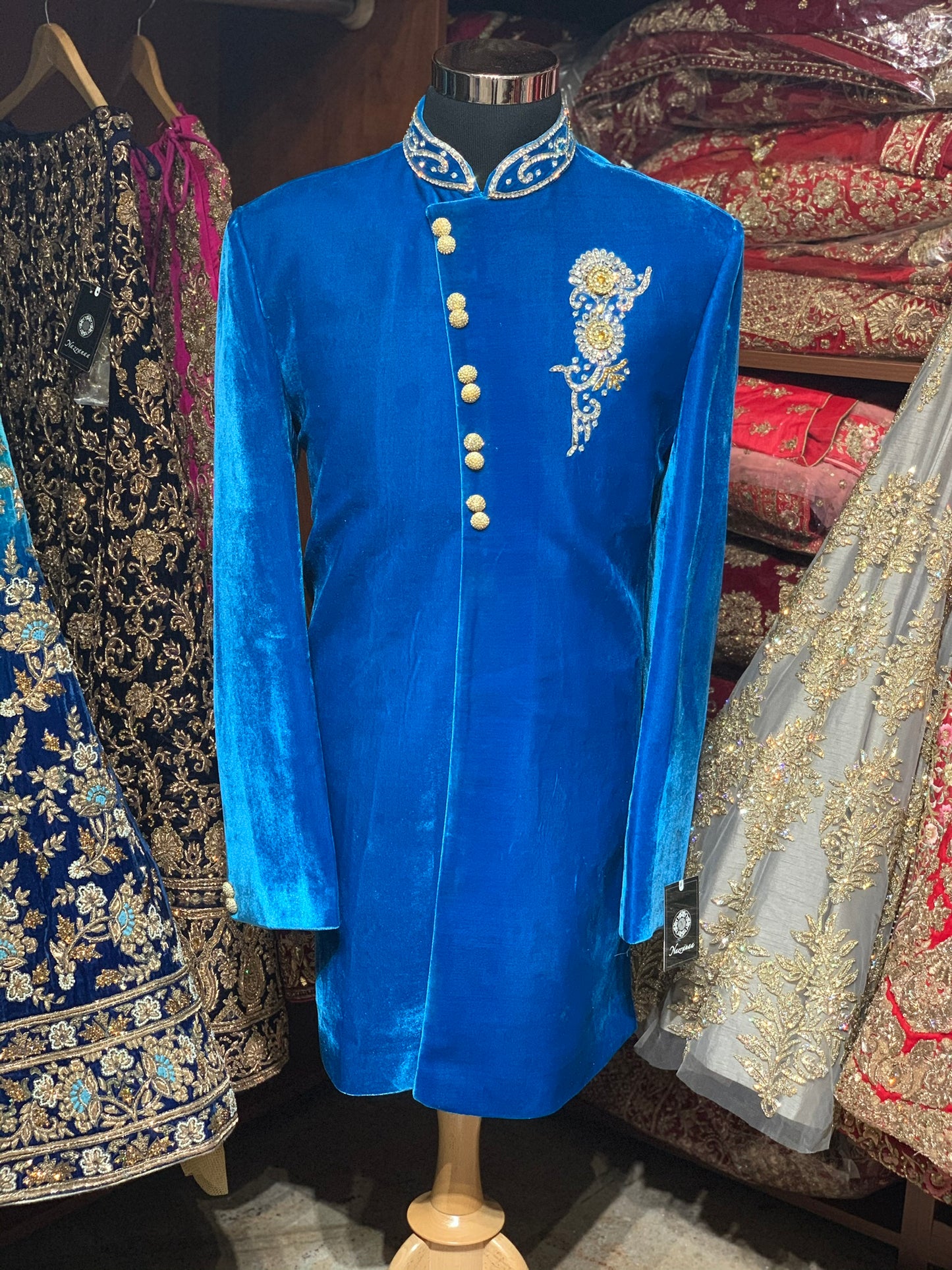 Asymmetric Velvet Sherwani