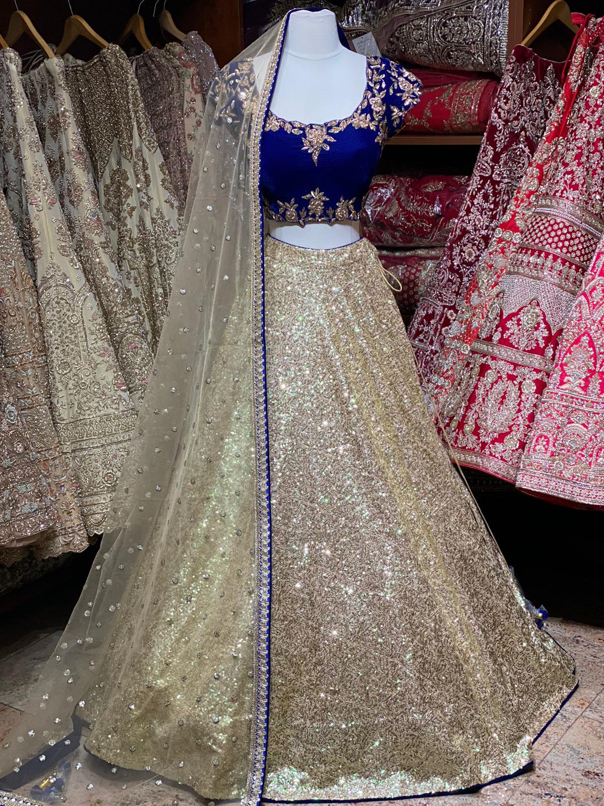 Sparkle Gold and Royal Blue Party Wear Lehenga PWL-028