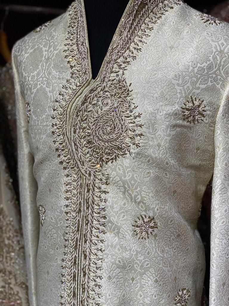 White Brocade Groom Size 38 Sherwani