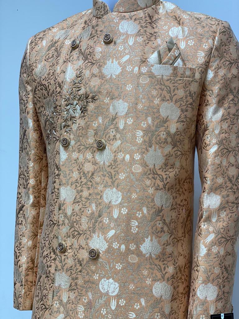 Peach Brocade Sherwani