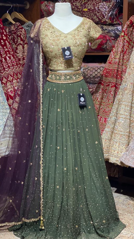 Green Size 40 Georgette Lehenga