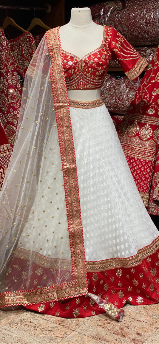 Exclusive Red & White Party Wear Lehenga PWL-084