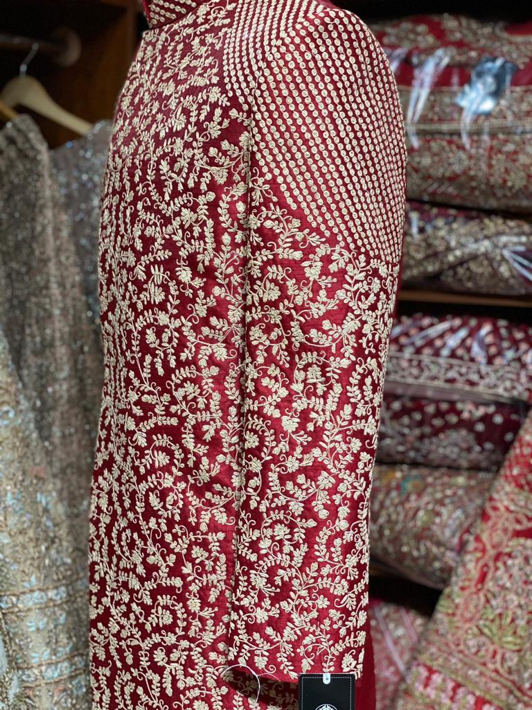 Maroon Raw Silk Size 42 Sherwani