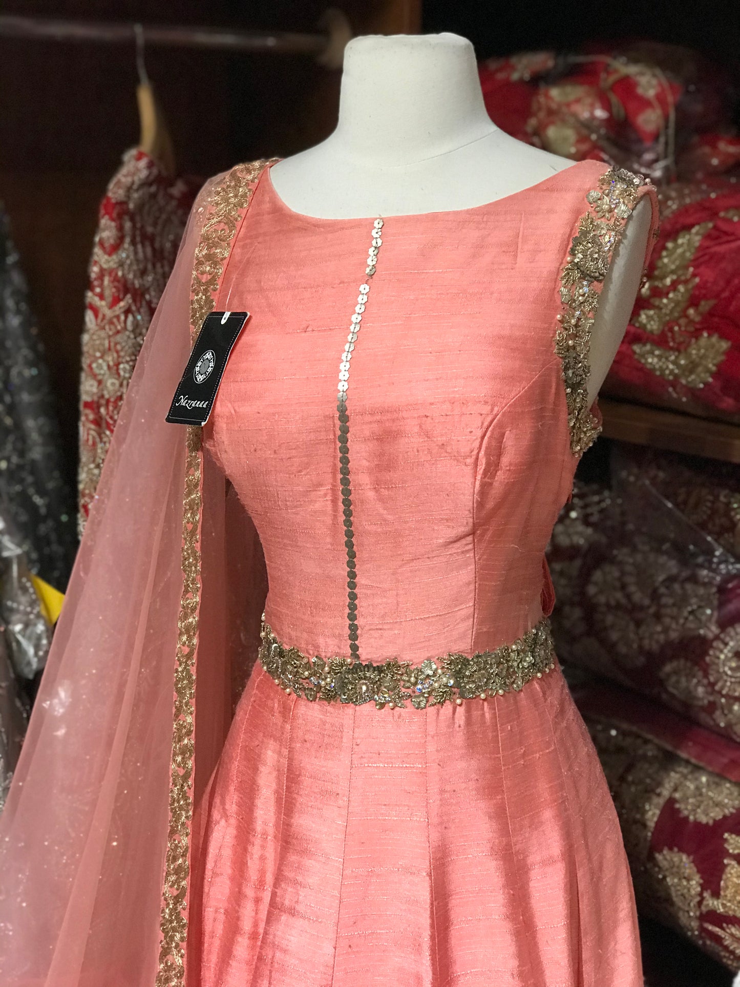 Pink Size 38 Raw Silk Anarkali