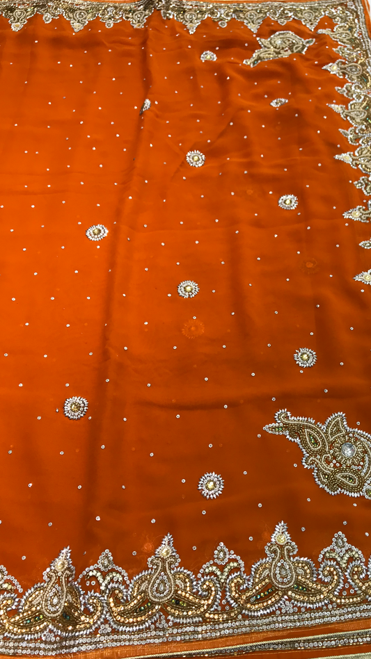 Georgette Stonework Saree W/ Unstitched Blouse