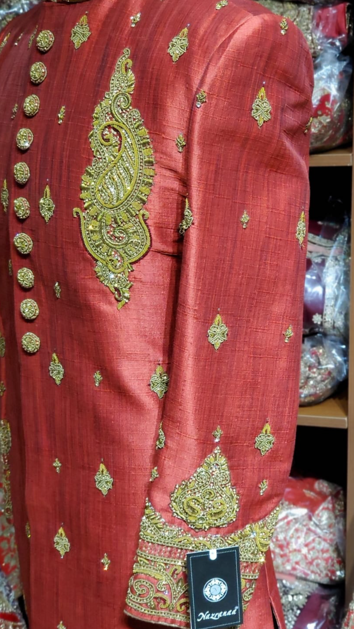 Red Gold Silk Sherwani