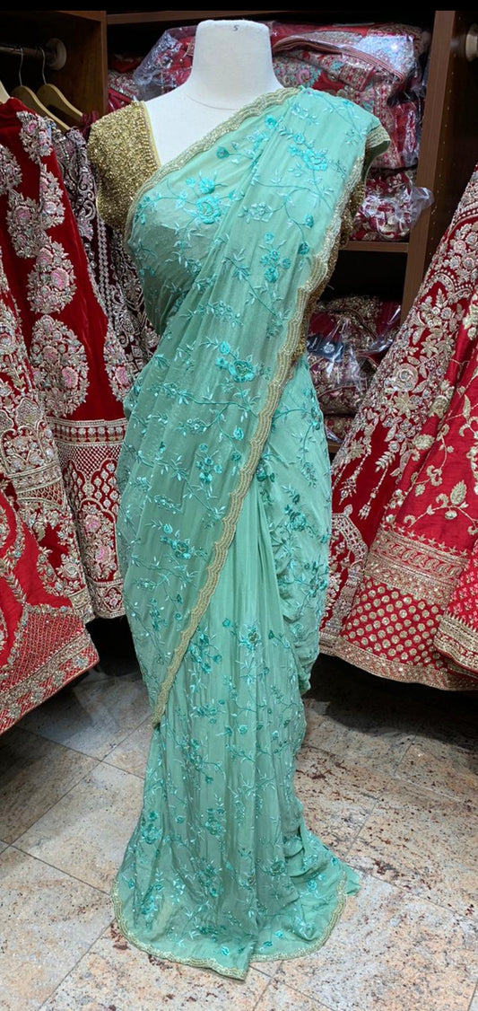 Turquoise Green Saree PWS-068