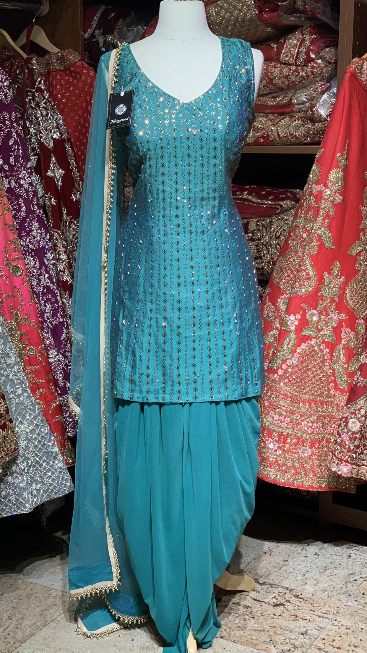 Teal Size 38 Dhoti Suit