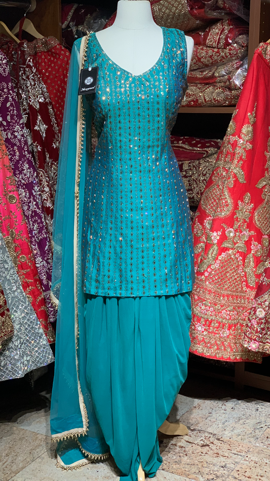 Teal Size 38 Dhoti Suit