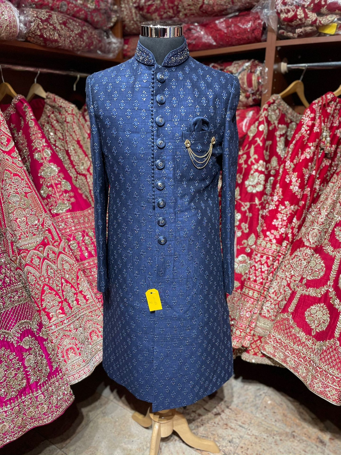 Regal Blue Embroidered Sherwani- 1189