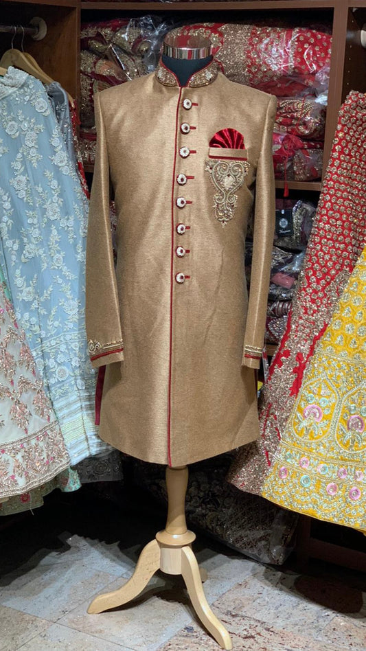 Gold Red Size 40 Wedding Sherwani