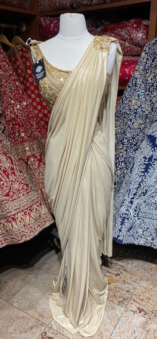 Shimmering Gold Pre-Stitched Saree W/ Readymade Blouse PSS-32