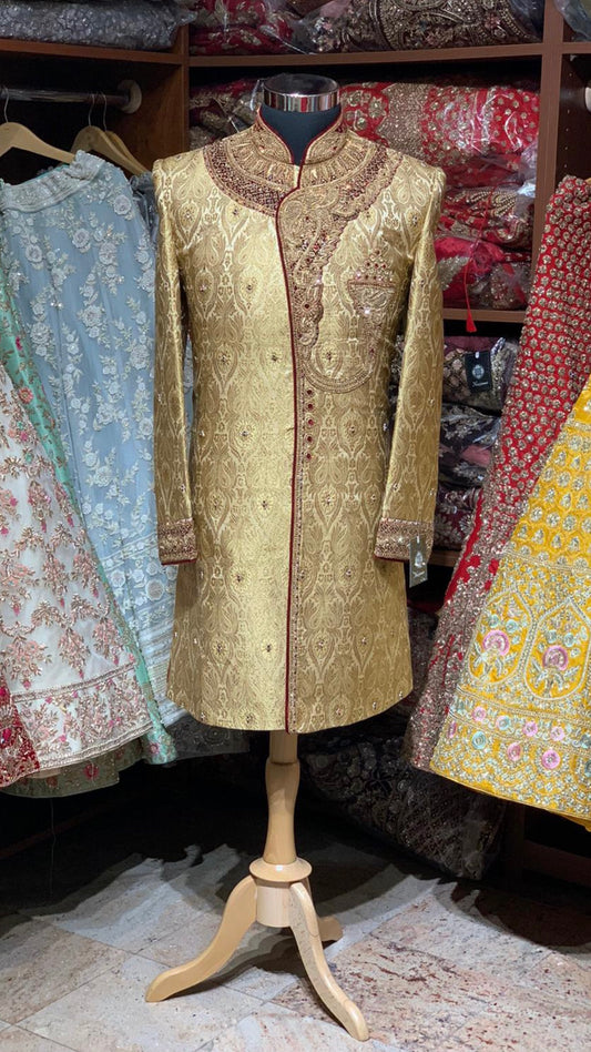 Gold Maroon Size 40 Wedding Sherwani