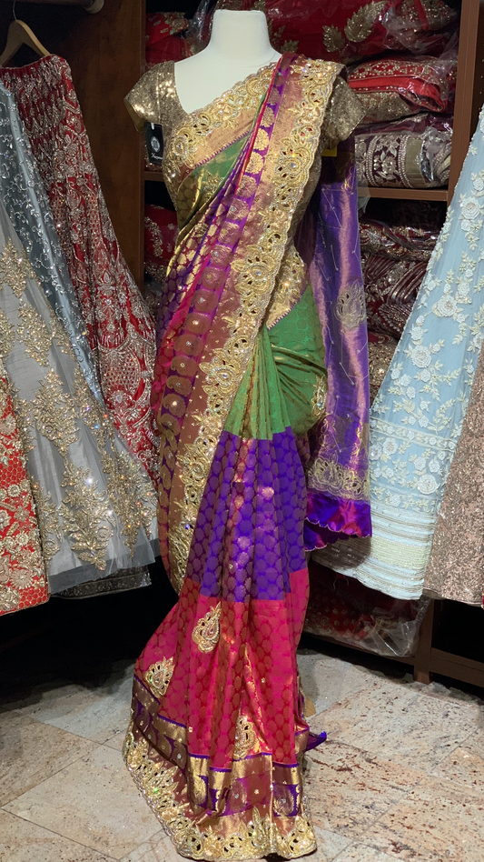 Bridal Tri-colored Kanjeevaram Saree