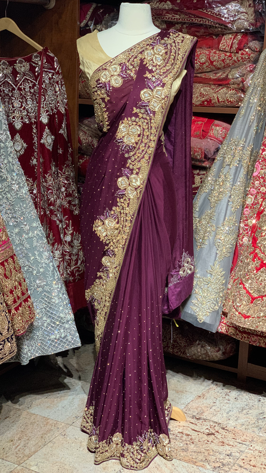 Purple Crepe Silk Saree