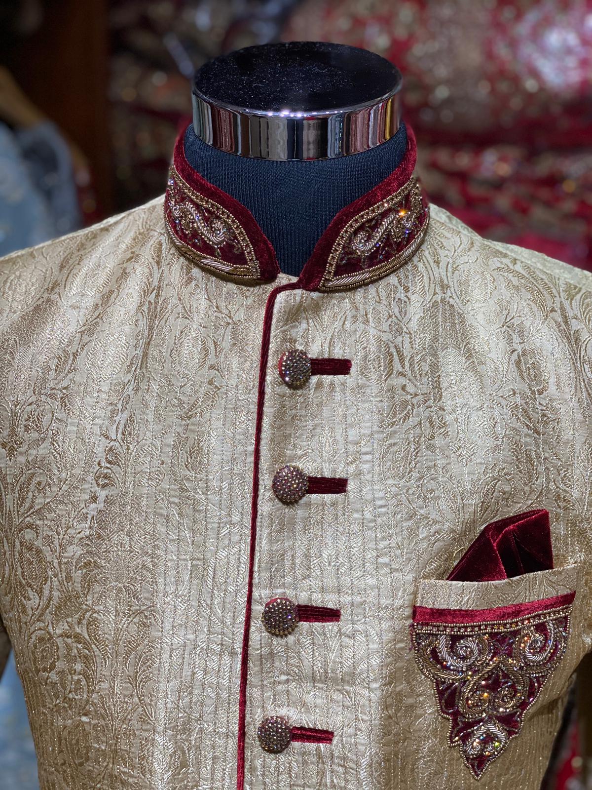 Gold Maroon Size 40 Sherwani