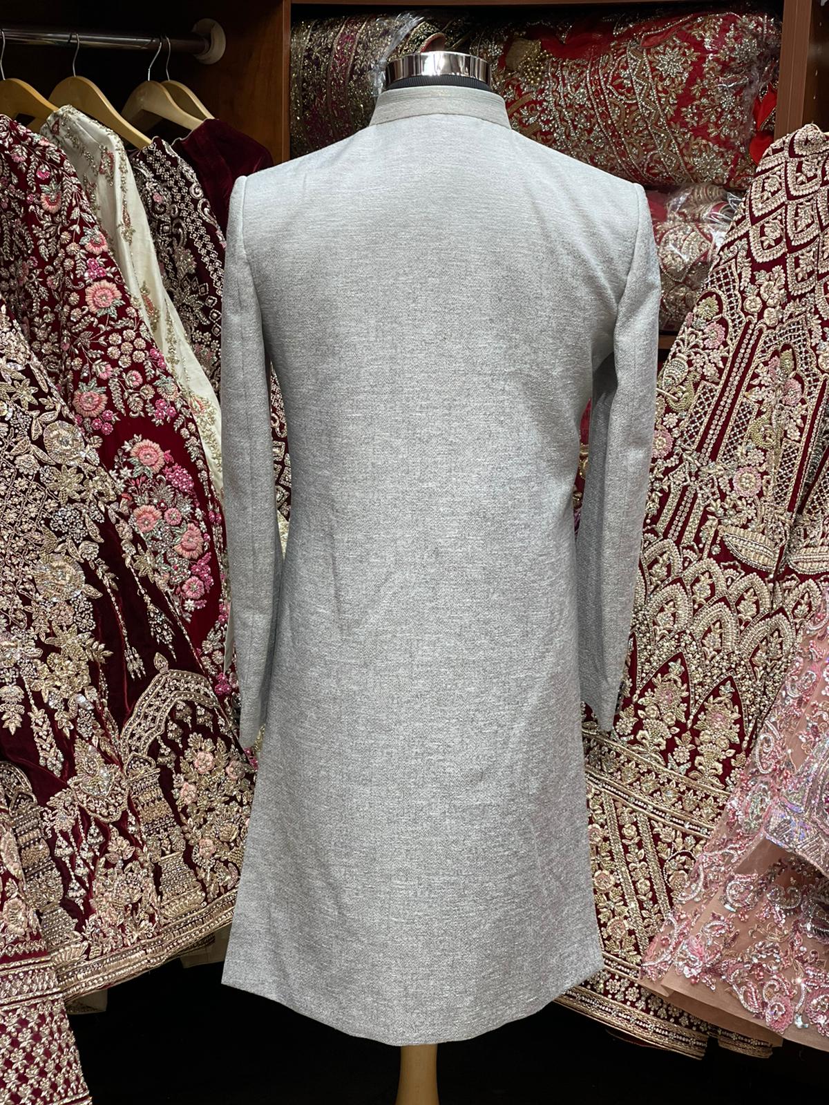 Silver Grey Rajwadi Sherwani- 1254