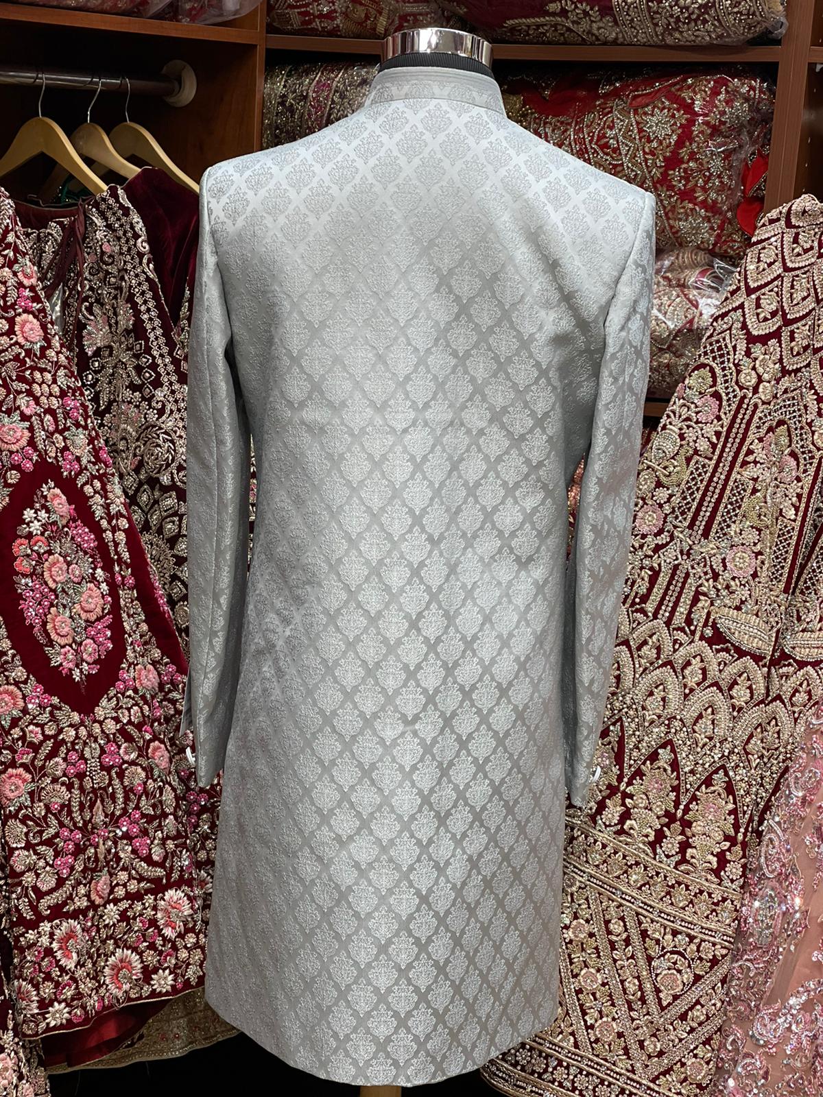 Slate Grey Embroidered Sherwani-S1305