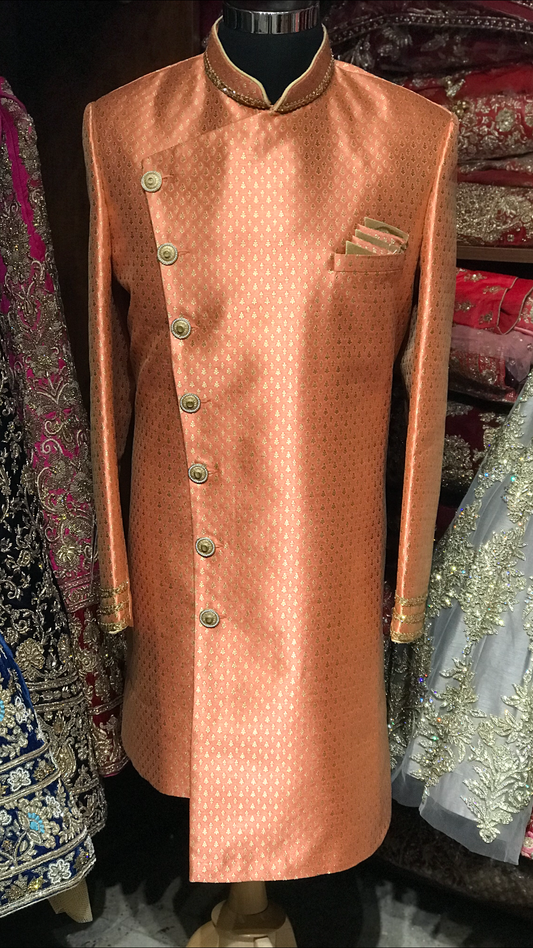 Peach Brocade Sherwani