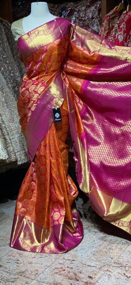 Orange and Pink Pure Silk Kanjeevaram Saree PSK-01