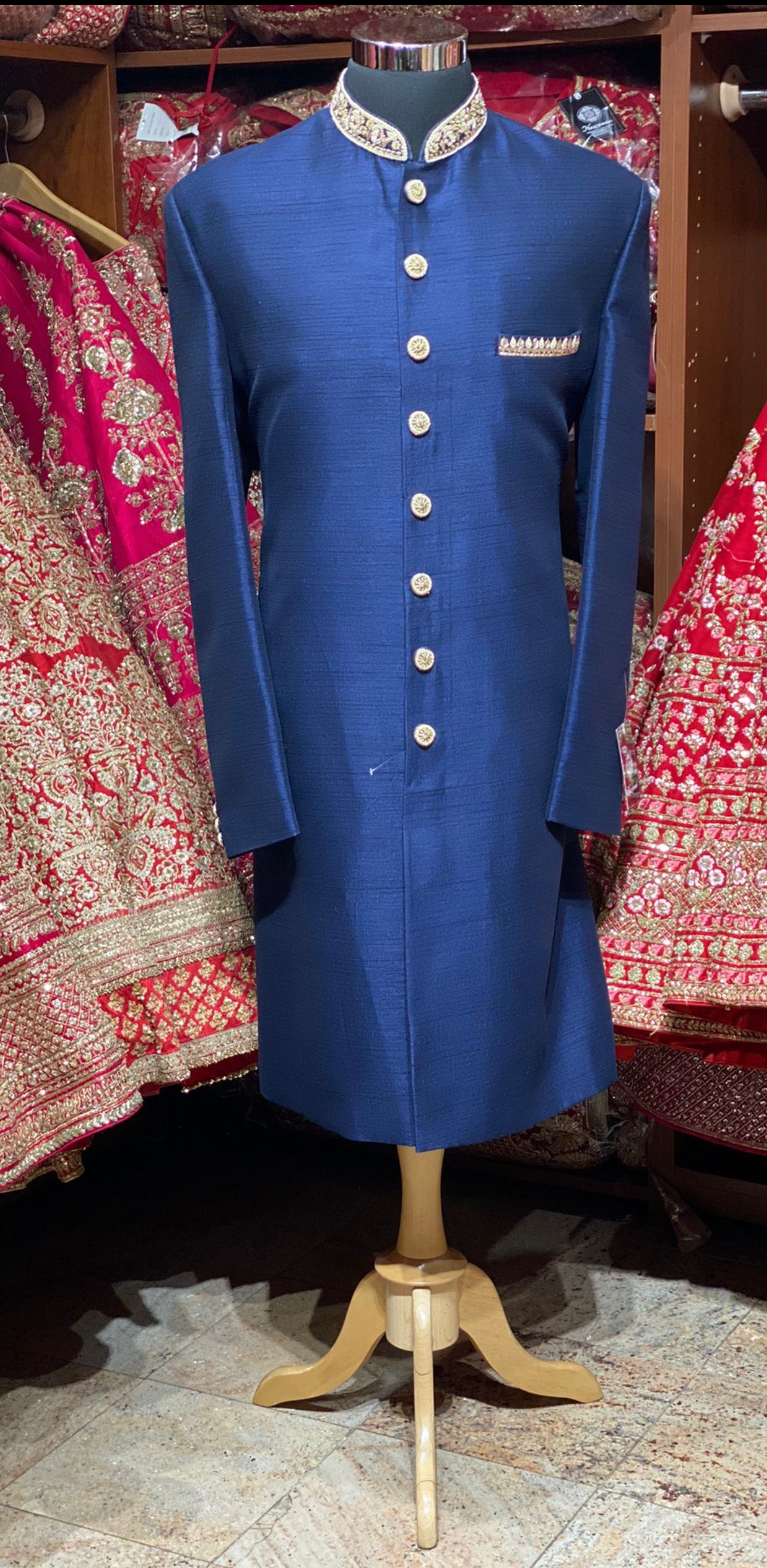 Navy Blue Plain Rajwadi Sherwani -S13N50