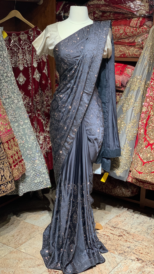 Grey Satin Saree