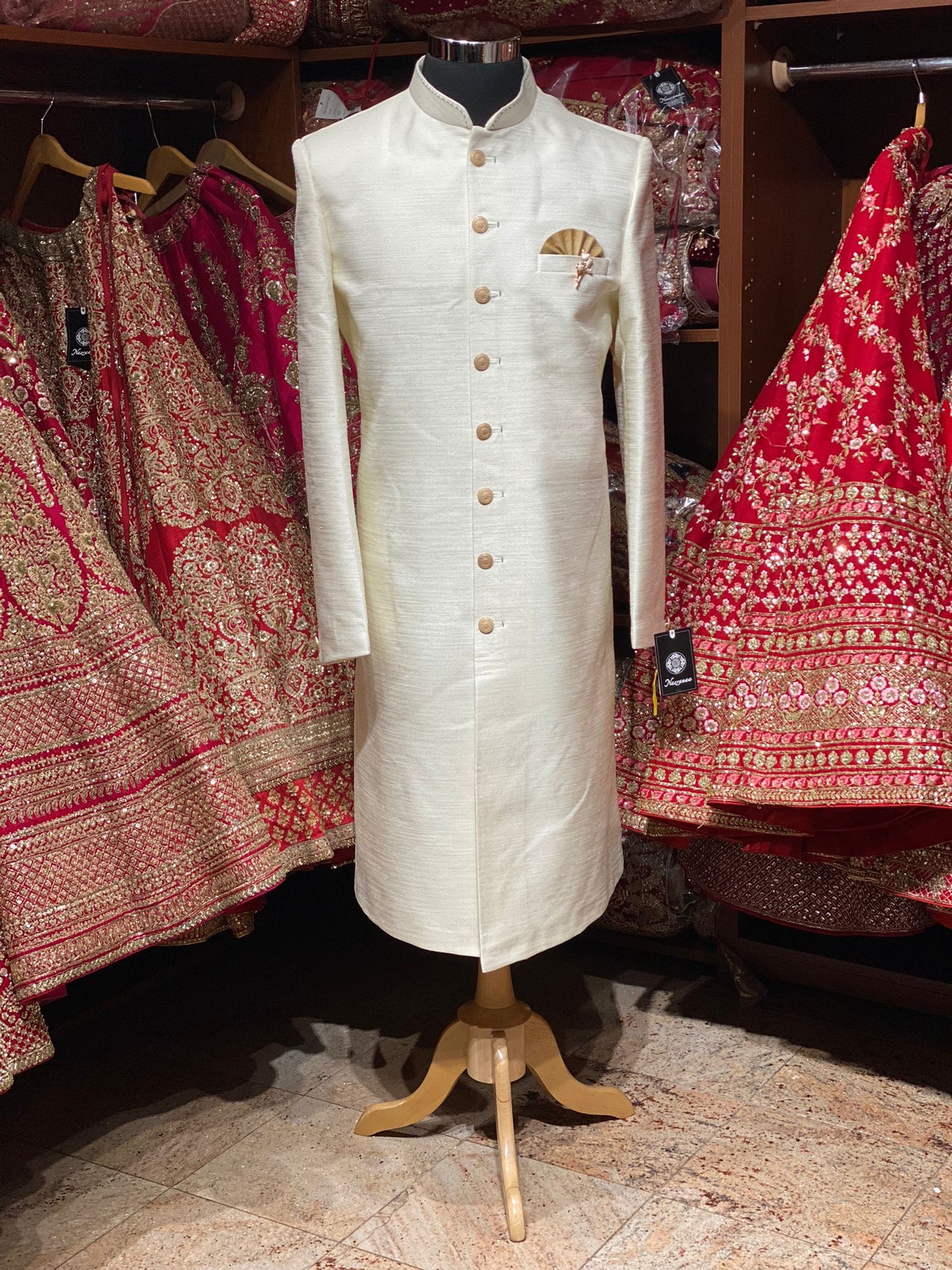 Off White Jute Woven Sherwani- U2S47