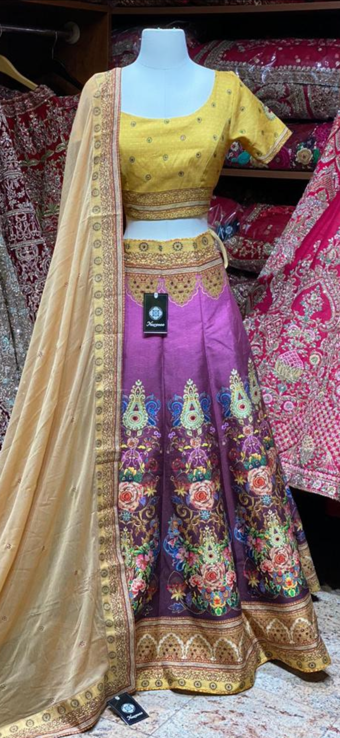 Purple & Yellow Digital Print Party Wear Lehenga PWL-100