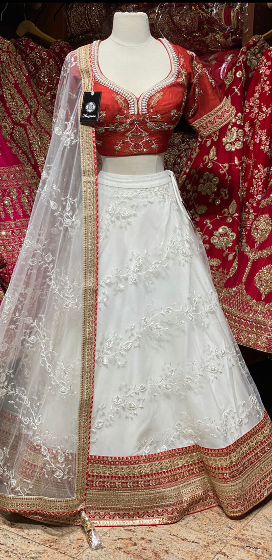 Exclusive Red & White Party Wear Lehenga PWL-237