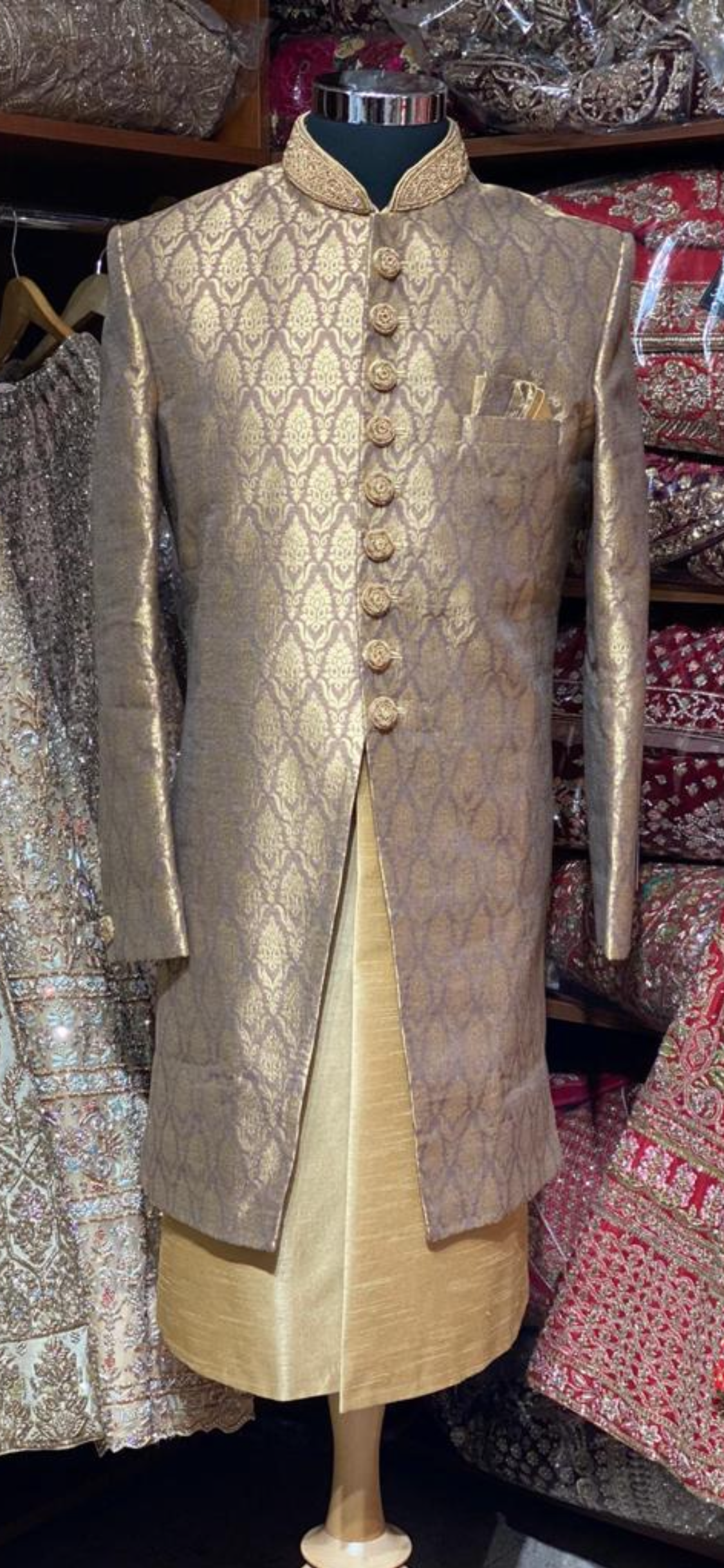 Gold Brocade Size 44 Sherwani