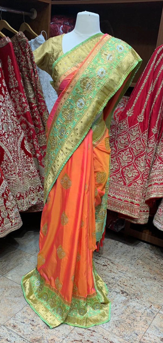 Bright Orange Saree PWS-077