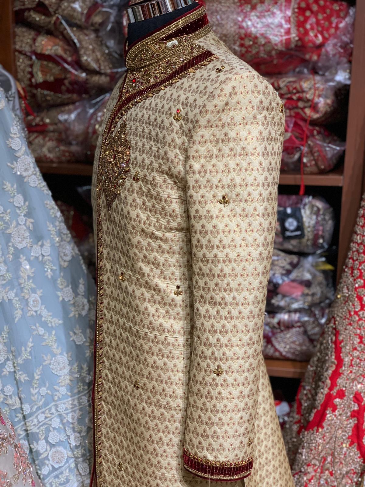 Gold Maroon Size 40 Wedding Sherwani