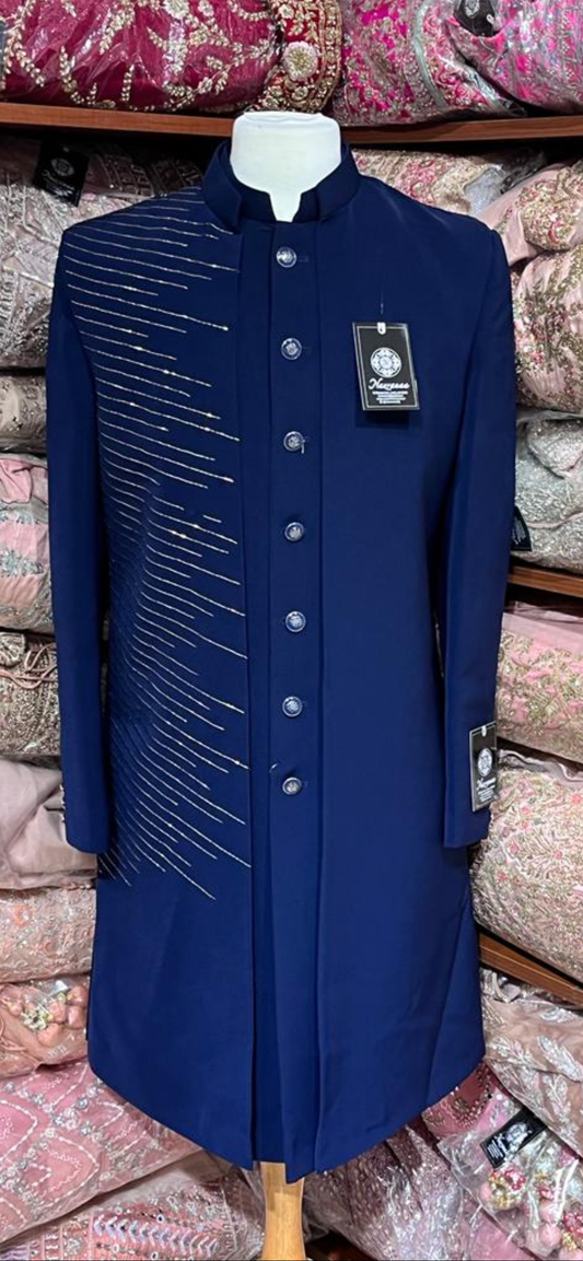 Oxford Blue Open Jacket Sherwani- R14-N81