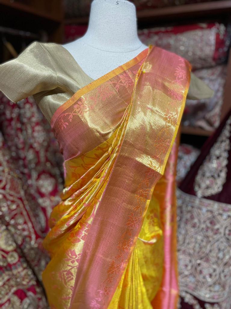 Saffron Yellow Pure Silk Saree PSK-08